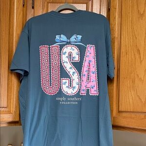 Simply Southern Patriotic Tee in Blue and Pink XL